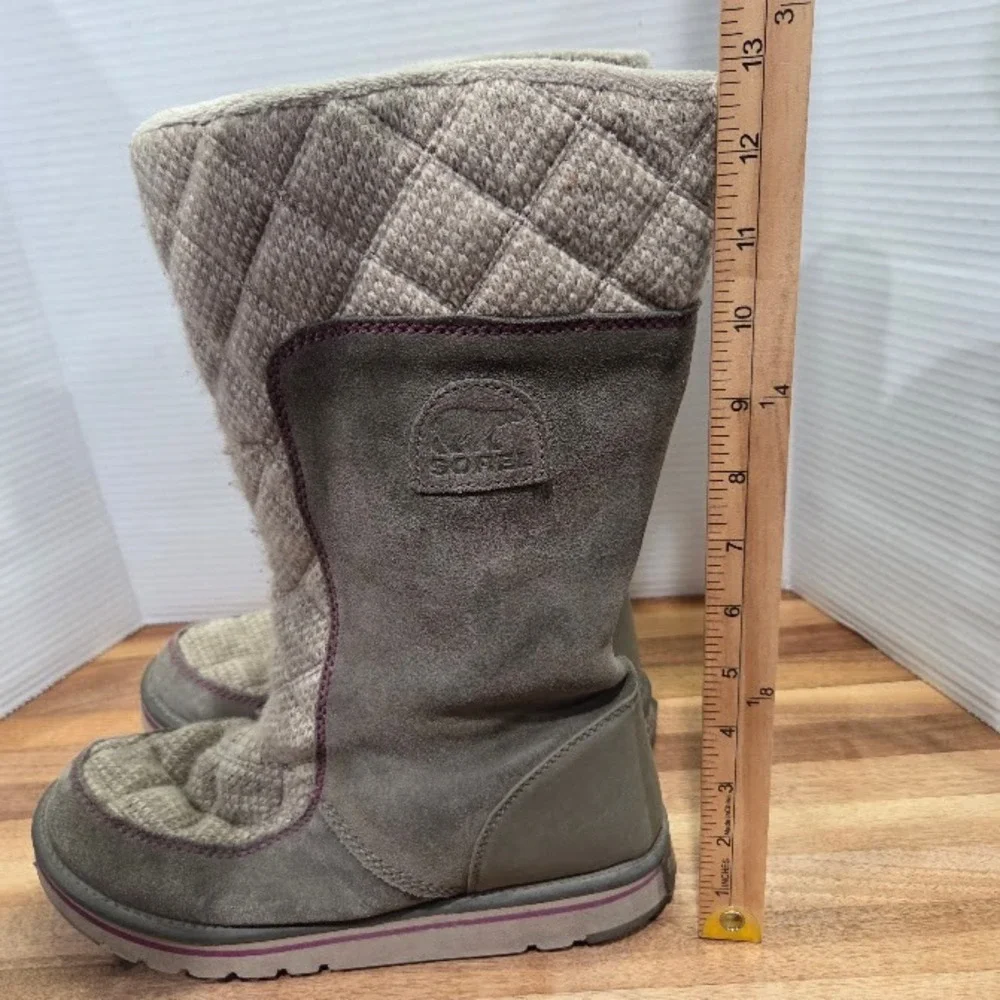 Sorel Newbie Tall Boots Womens 11 Quarry Grey Suede Quilted Fleece Winter NL2075